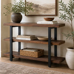 Rundell 48" Wide Rustic Industrial Solid Wood And Metal Frame Media Console Table With 2 Shelves