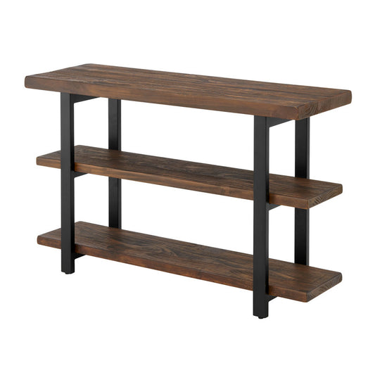 Rundell 48" Wide Rustic Industrial Solid Wood And Metal Frame Media Console Table With 2 Shelves