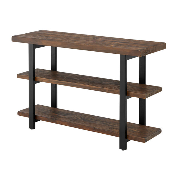 Rundell 48" Wide Rustic Industrial Solid Wood And Metal Frame Media Console Table With 2 Shelves