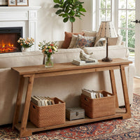63-Inch Long Solid Wood Console Table, 2-Tier Narrow Sofa Table For Living Room, Entryway