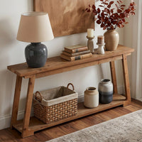 63-Inch Long Solid Wood Console Table, 2-Tier Narrow Sofa Table For Living Room, Entryway