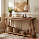 63-Inch Long Solid Wood Console Table, 2-Tier Narrow Sofa Table For Living Room, Entryway