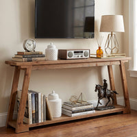 63-Inch Long Solid Wood Console Table, 2-Tier Narrow Sofa Table For Living Room, Entryway
