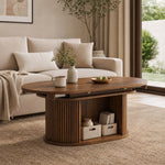 45" Fluted Oval Extendable Coffee Table with Hidden Storage