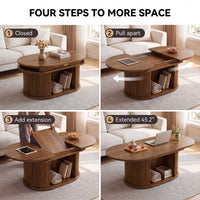 45" Fluted Oval Extendable Coffee Table with Hidden Storage