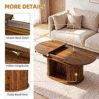 45" Fluted Oval Extendable Coffee Table with Hidden Storage