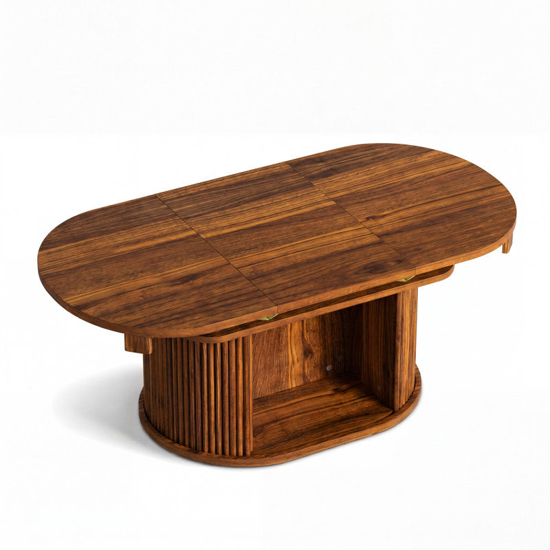 45" Fluted Oval Extendable Coffee Table with Hidden Storage