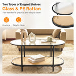 Akinola Glass Top Coffee Table with Rattan Shelf