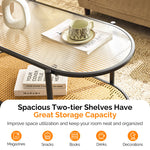 Akinola Glass Top Coffee Table with Rattan Shelf