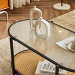 Akinola Glass Top Coffee Table with Rattan Shelf