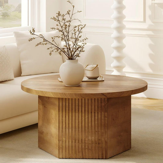31.5" Lift-Top Round Coffee Table with Drum Base