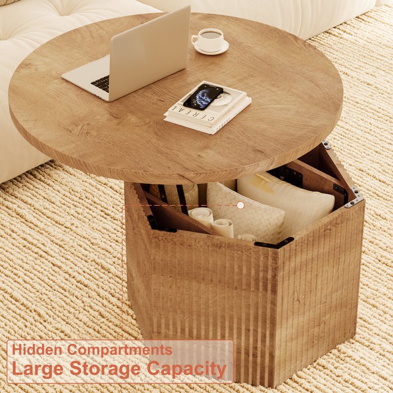 31.5" Lift-Top Round Coffee Table with Drum Base
