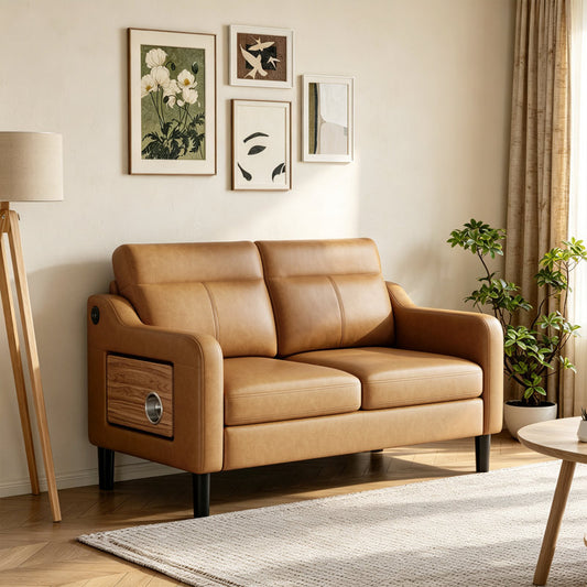 Lambertville Modern Loveseat with Side Table & Charging Station
