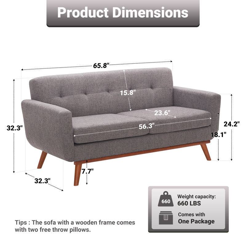 Carmencita 65" Linen Upholstered Square Arm Loveseat