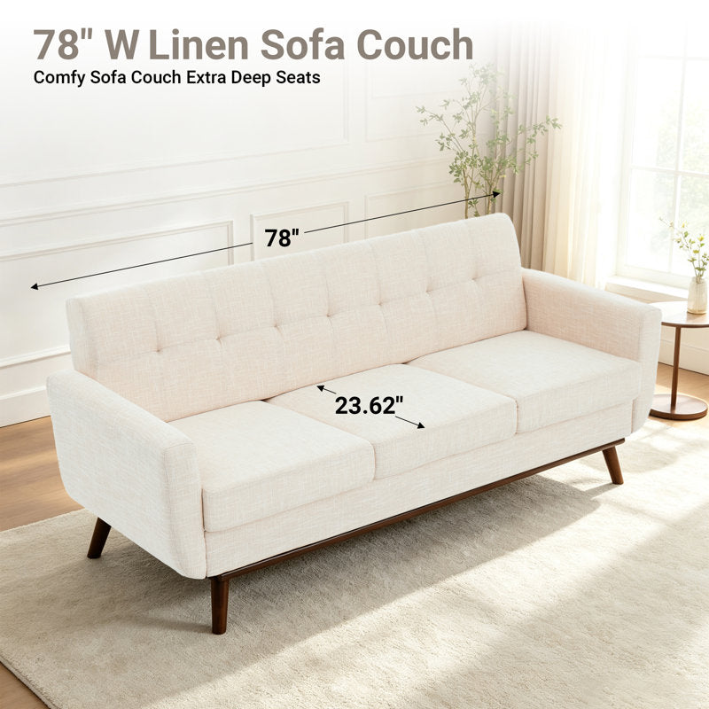 Cattaleya 78" Mid-Century Modern Linen Upholstered Square Arm Sofa
