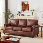 Vintage Nailhead Trim 3-Seater Sofa with Rolled Arms & Wood Legs