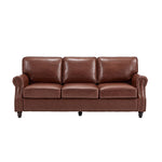 Vintage Nailhead Trim 3-Seater Sofa with Rolled Arms & Wood Legs