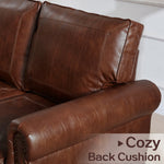Vintage Nailhead Trim 3-Seater Sofa with Rolled Arms & Wood Legs