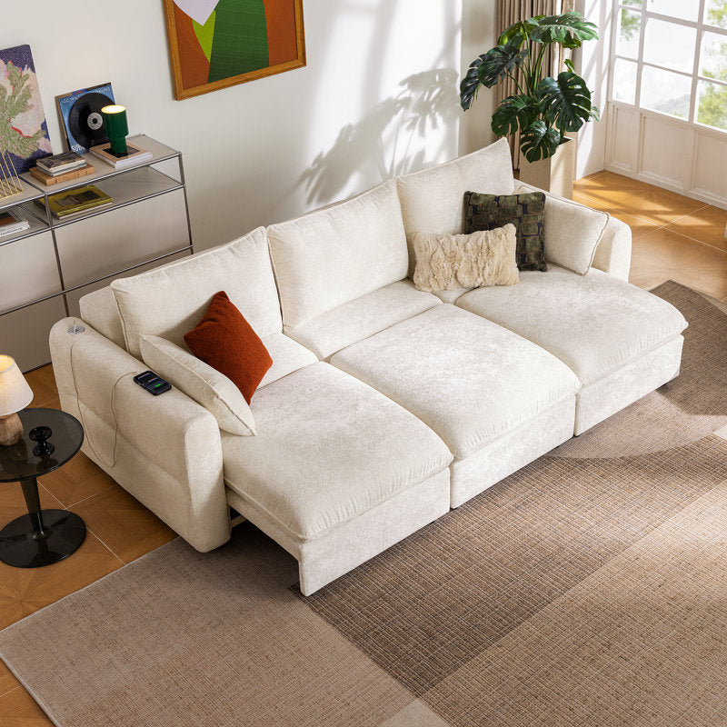 104'' Velvet Power Recliner Extendable Sleeper Sofa, 3-Seat Couch