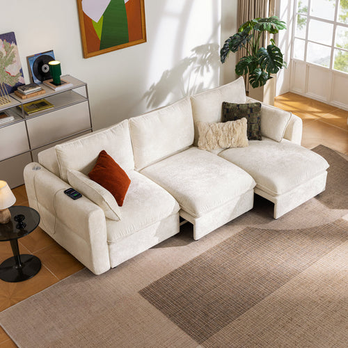 104'' Velvet Power Recliner Extendable Sleeper Sofa, 3-Seat Couch