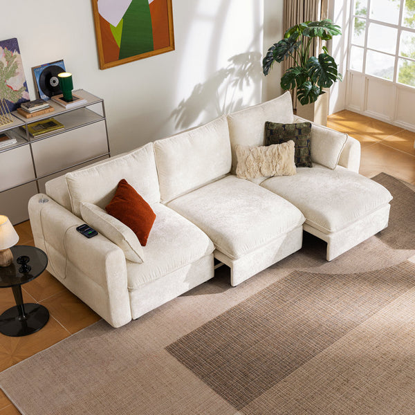 104'' Velvet Power Recliner Extendable Sleeper Sofa, 3-Seat Couch