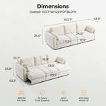104'' Velvet Power Recliner Extendable Sleeper Sofa, 3-Seat Couch