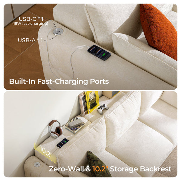 104'' Velvet Power Recliner Extendable Sleeper Sofa, 3-Seat Couch