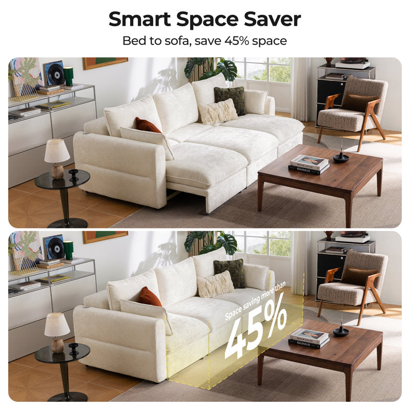 104'' Velvet Power Recliner Extendable Sleeper Sofa, 3-Seat Couch