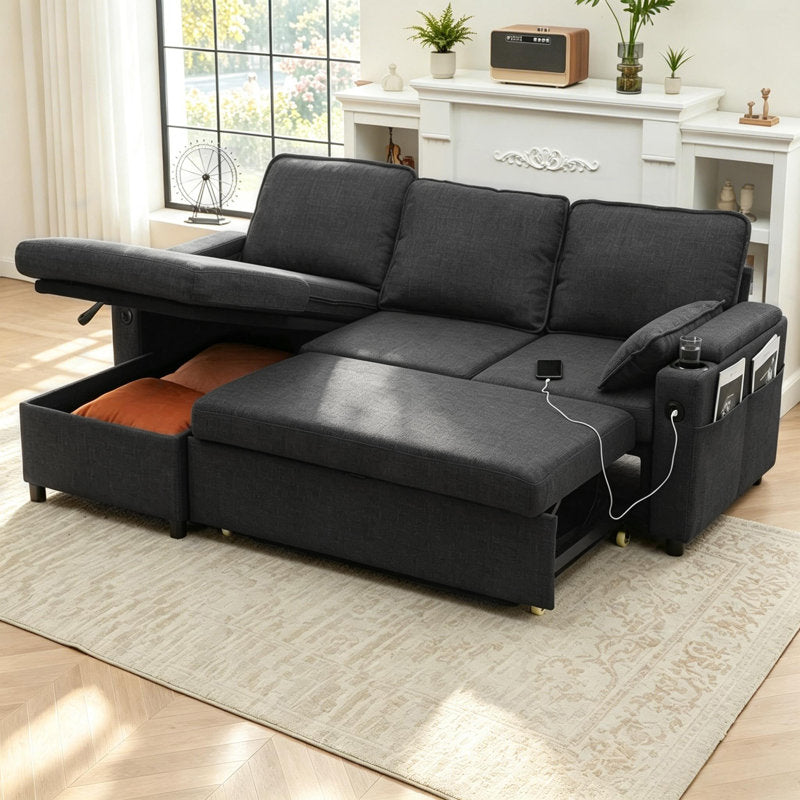 Vesna L-shape 81" Wide Space-Saving Sleeper Sofa Upholstered Pull-out Sofa Bed