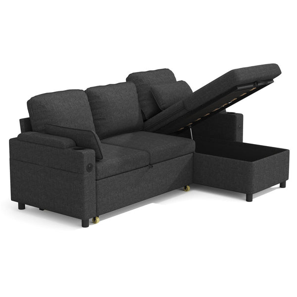 Vesna L-shape 81" Wide Space-Saving Sleeper Sofa Upholstered Pull-out Sofa Bed