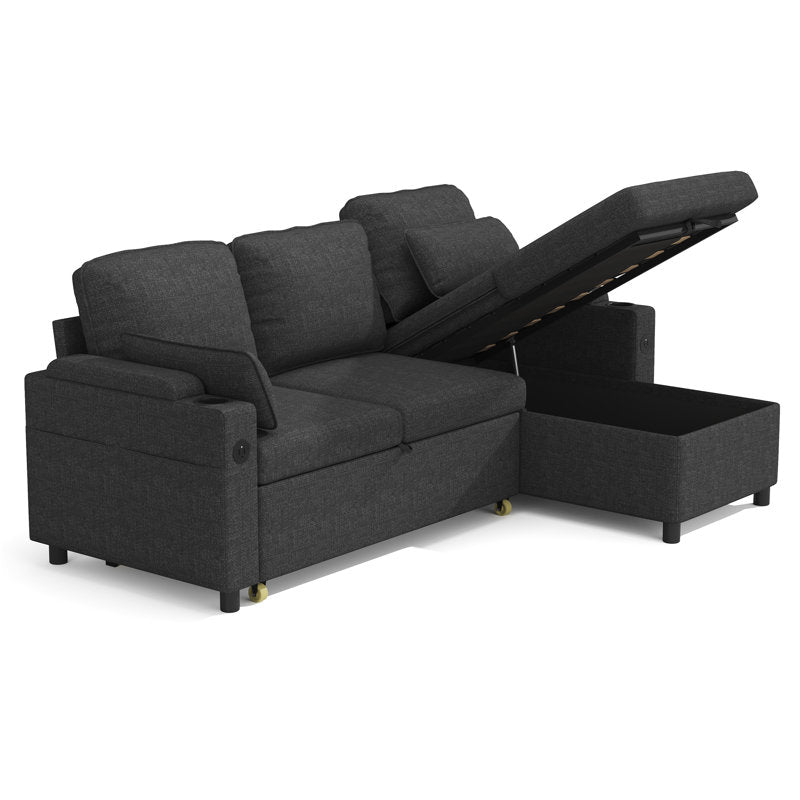 Vesna L-shape 81" Wide Space-Saving Sleeper Sofa Upholstered Pull-out Sofa Bed