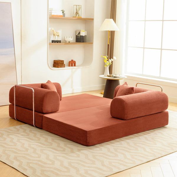 Corduroy Foldable Sofa Bed with High-Rebound Density Sponge
