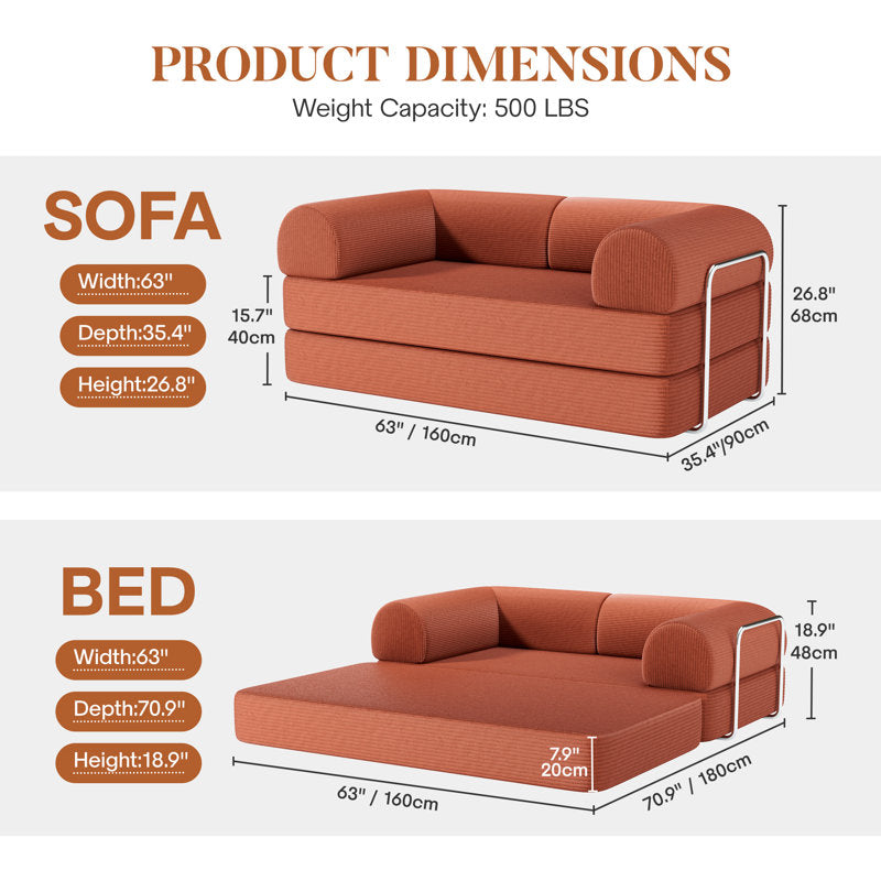 Corduroy Foldable Sofa Bed with High-Rebound Density Sponge