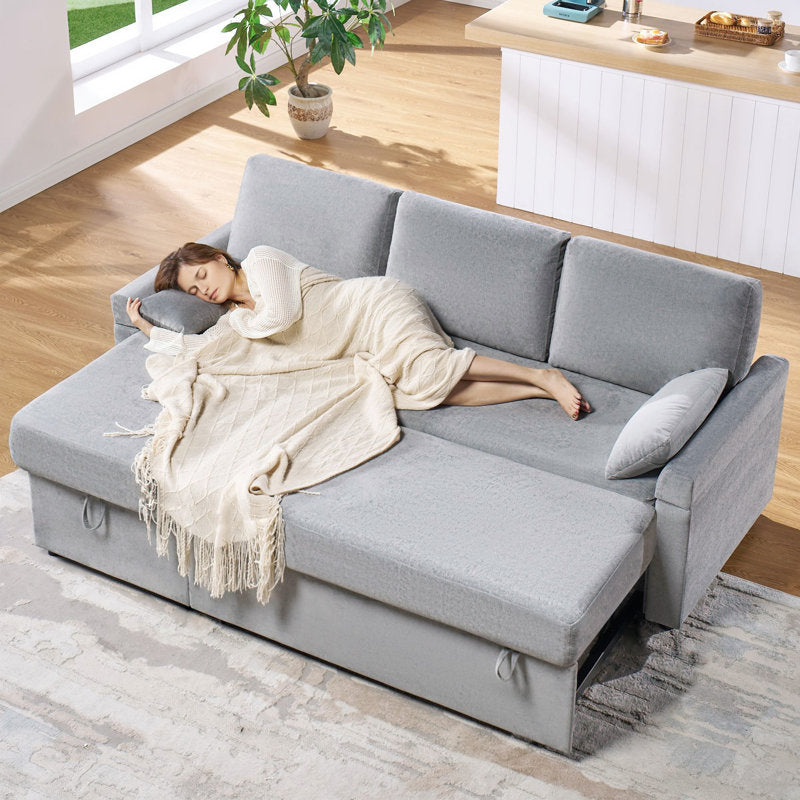 Jilisa 91" Modern 3-Seater Pull Out Sofa Bed - L Shaped Sofa Couch with Storage Chaise