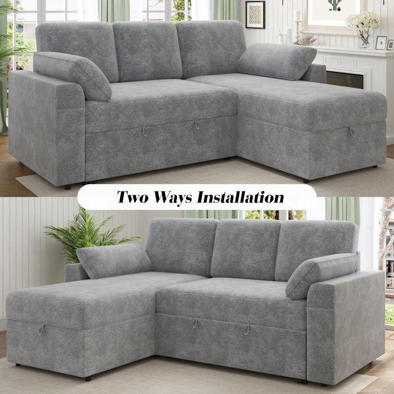 Jilisa 91" Modern 3-Seater Pull Out Sofa Bed - L Shaped Sofa Couch with Storage Chaise