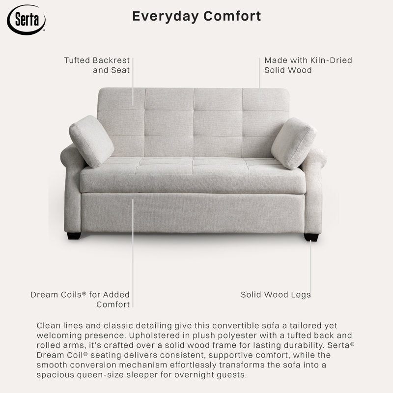 Sabrina 73" Queen Rolled Arm Tufted Back Convertible Sleeper Sofa with Cushions