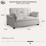 Sabrina 73" Queen Rolled Arm Tufted Back Convertible Sleeper Sofa with Cushions