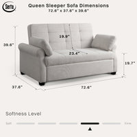 Sabrina 73" Queen Rolled Arm Tufted Back Convertible Sleeper Sofa with Cushions