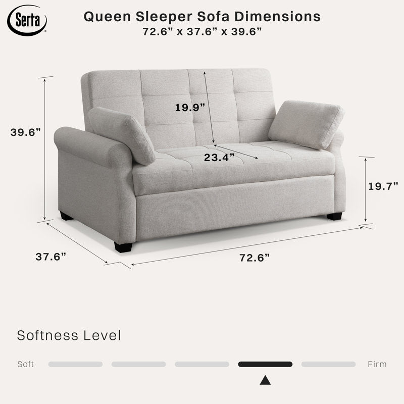Sabrina 73" Queen Rolled Arm Tufted Back Convertible Sleeper Sofa with Cushions