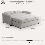 Sabrina 73" Queen Rolled Arm Tufted Back Convertible Sleeper Sofa with Cushions