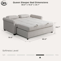 Sabrina 73" Queen Rolled Arm Tufted Back Convertible Sleeper Sofa with Cushions
