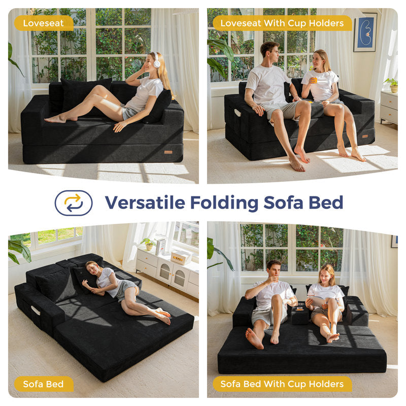 Boneless 4 In 1 Convertible Boneless Sofa Couch Foldable Floor Sofa Bed In A Box With 2 Cup Holders