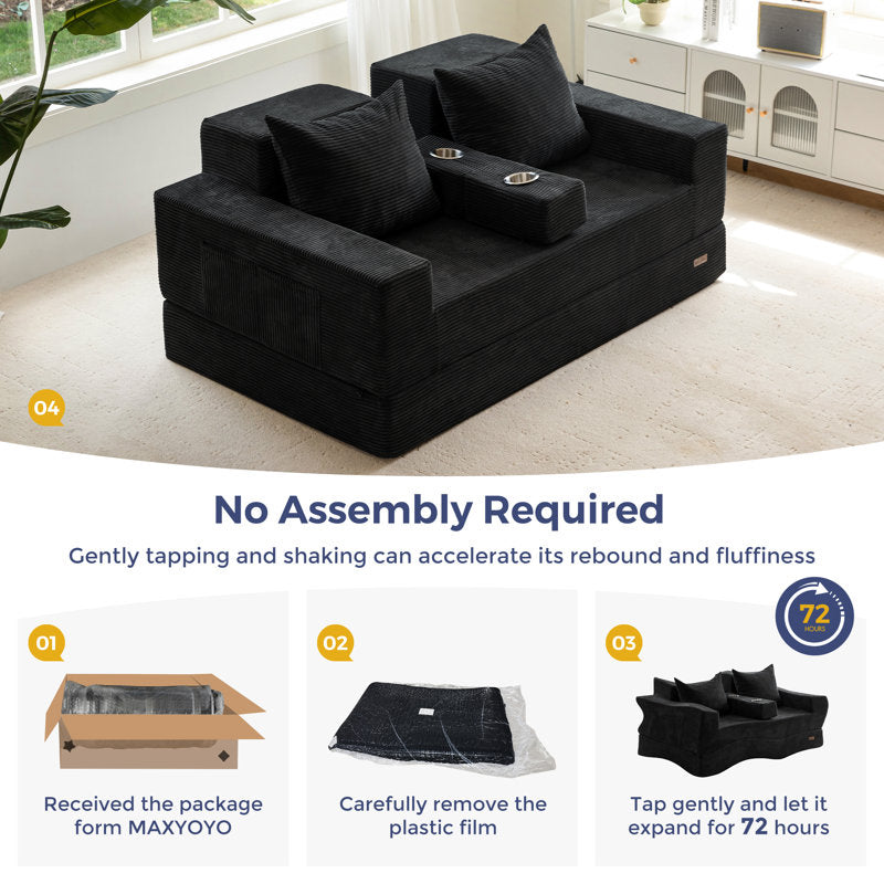 Boneless 4 In 1 Convertible Boneless Sofa Couch Foldable Floor Sofa Bed In A Box With 2 Cup Holders