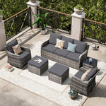 Patio Furniture Set With Swivel Rocking Chairs, 6 Pieces Patio Conversation Set, Outdoor Wicker Sofa Couch With Waterproof Cushions For Lawn Backyard Porch (Grey)