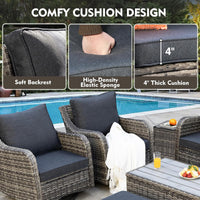Patio Furniture Set With Swivel Rocking Chairs, 6 Pieces Patio Conversation Set, Outdoor Wicker Sofa Couch With Waterproof Cushions For Lawn Backyard Porch (Grey)