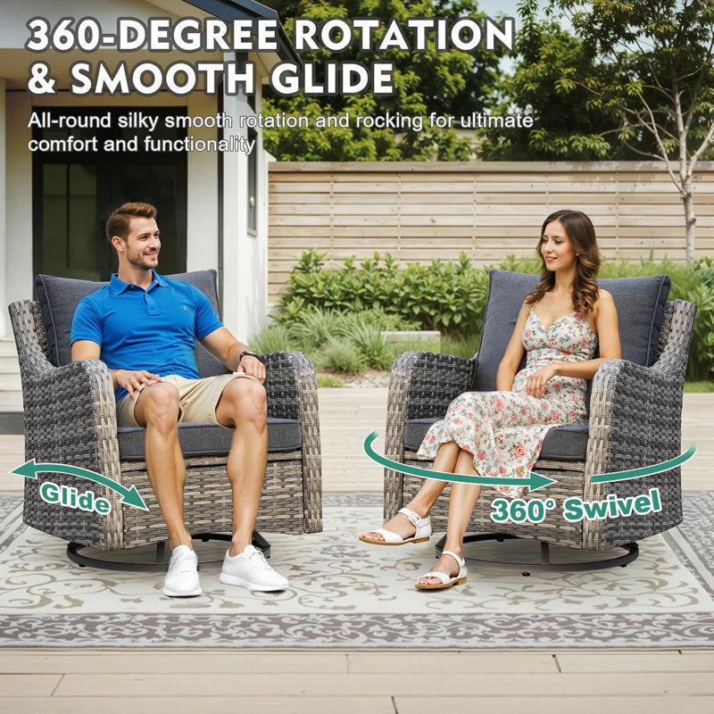 Patio Furniture Set With Swivel Rocking Chairs, 6 Pieces Patio Conversation Set, Outdoor Wicker Sofa Couch With Waterproof Cushions For Lawn Backyard Porch (Grey)