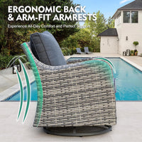 Patio Furniture Set With Swivel Rocking Chairs, 6 Pieces Patio Conversation Set, Outdoor Wicker Sofa Couch With Waterproof Cushions For Lawn Backyard Porch (Grey)