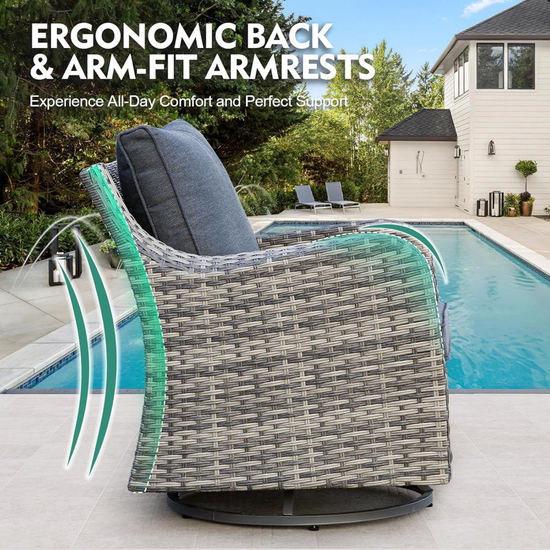Patio Furniture Set With Swivel Rocking Chairs, 6 Pieces Patio Conversation Set, Outdoor Wicker Sofa Couch With Waterproof Cushions For Lawn Backyard Porch (Grey)