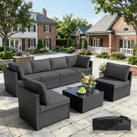Patio Furniture Set - With Premium Cover, All-Weather, Water-Resistant - 7 Piece Patio Wicker Rattan Sectional Sofa, Modular Outdoor Conversation Set for Backyard, Garden, Poolside, Balcony