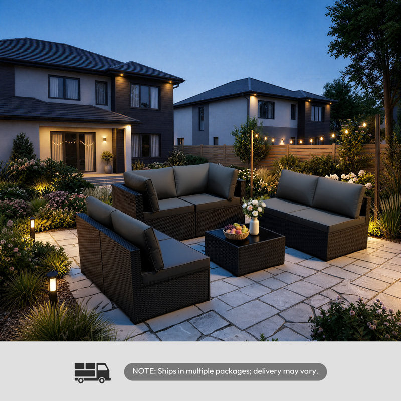 Patio Furniture Set - With Premium Cover, All-Weather, Water-Resistant - 7 Piece Patio Wicker Rattan Sectional Sofa, Modular Outdoor Conversation Set for Backyard, Garden, Poolside, Balcony